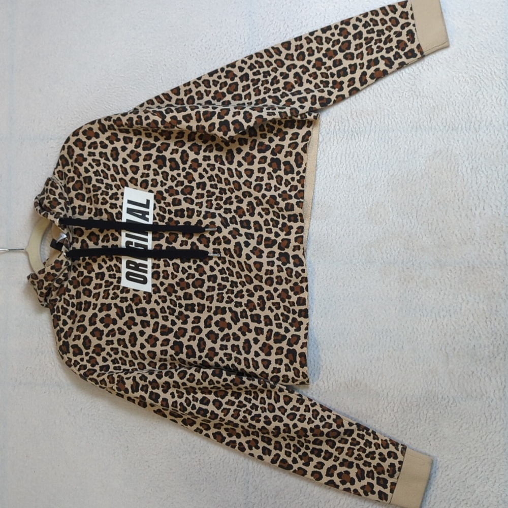 H&M Divided Women's Leopard Print‎ Original Cropped Sweatshirt Hoodie Size XS